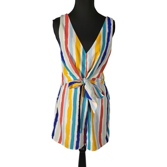 Milk & Honey Striped Romper V-Neck Sleeveless Colorful Casual Summer - Size S - Picture 3 of 10